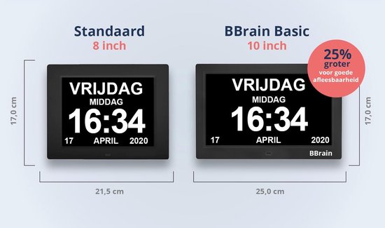 BBrain Basic - Digitale Dementieklok 10 inch Zwart - Alarmfunctie | Datum en tijd